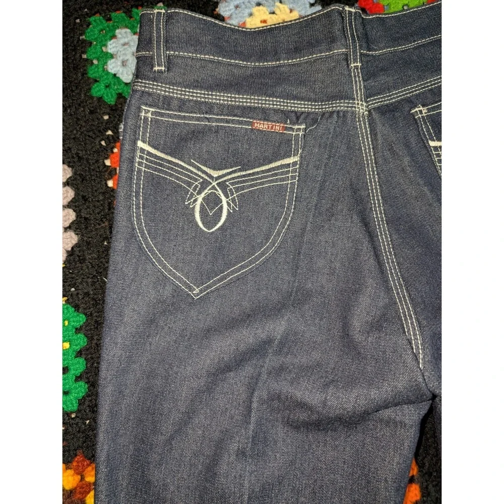 Vintage Martini Jeans Size 33x30 Embroidered Pockets 1970s‎ Dark Wash NWOT